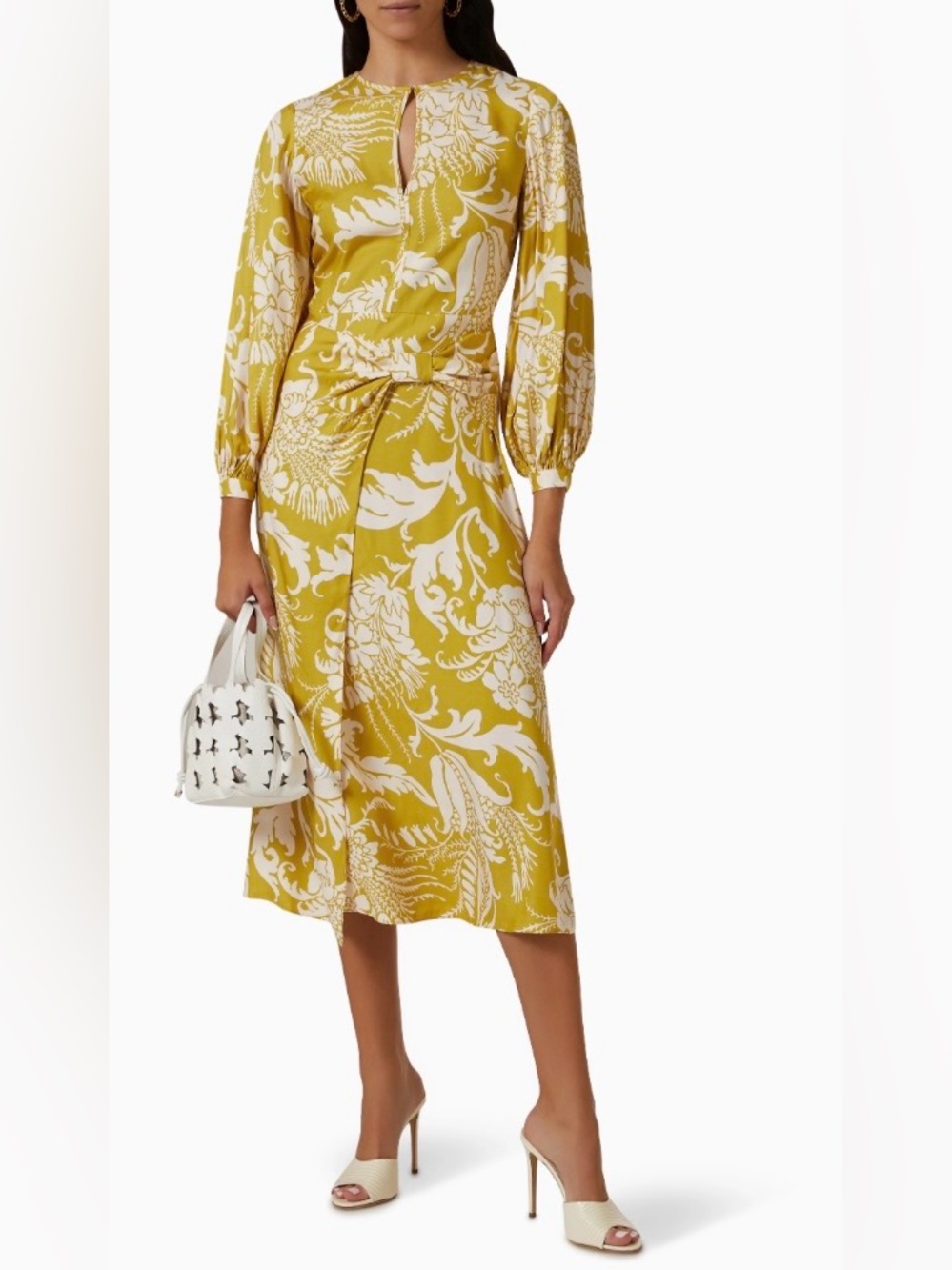Never worn Ted Baker Yellow and Cream Floral Midi Dress